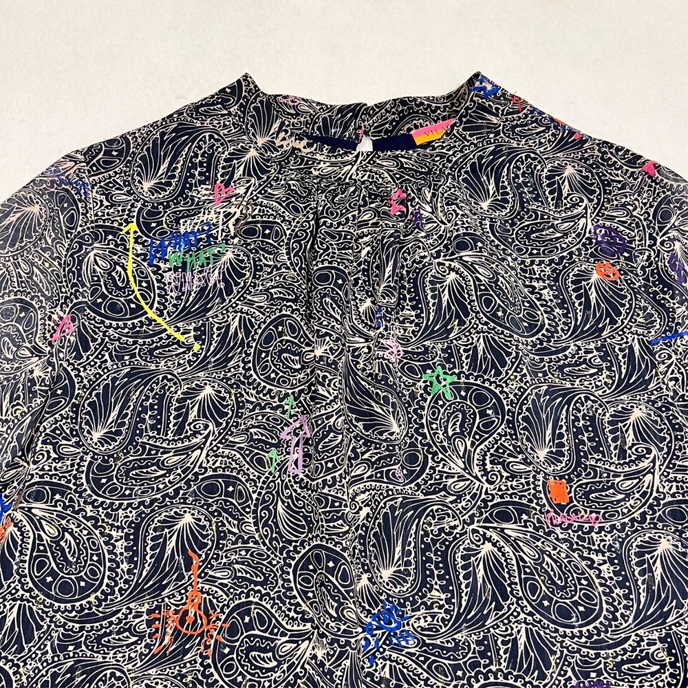 Vilagallo Dress Blue Paisley Art Lightweight Sheer Sleeves‎ Lined Pockets 14/46 - Picture 2 of 13